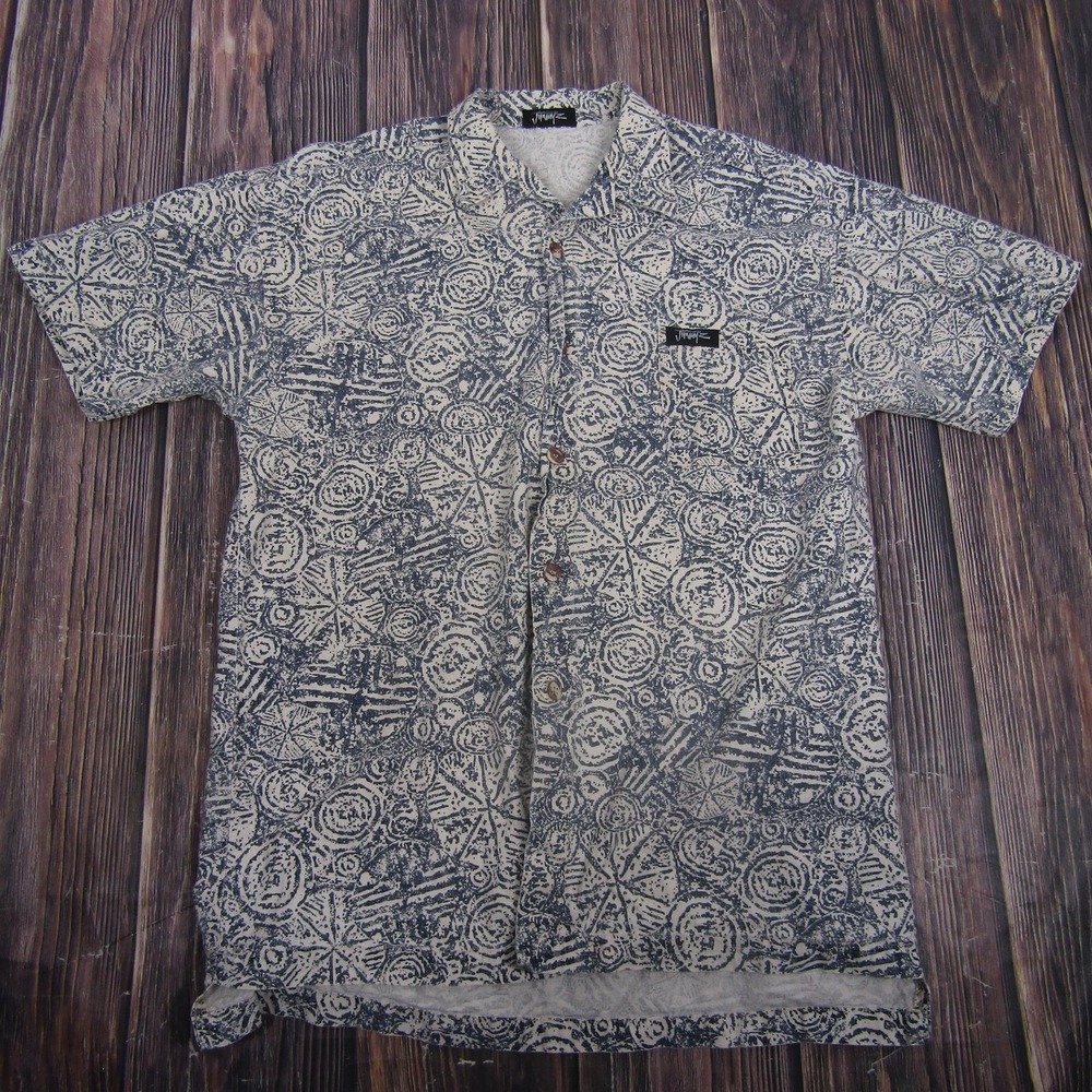 Jimmy'Z Shirt Mens XL Blue Geometric Print Short Sleeve Button Up Surf Casual